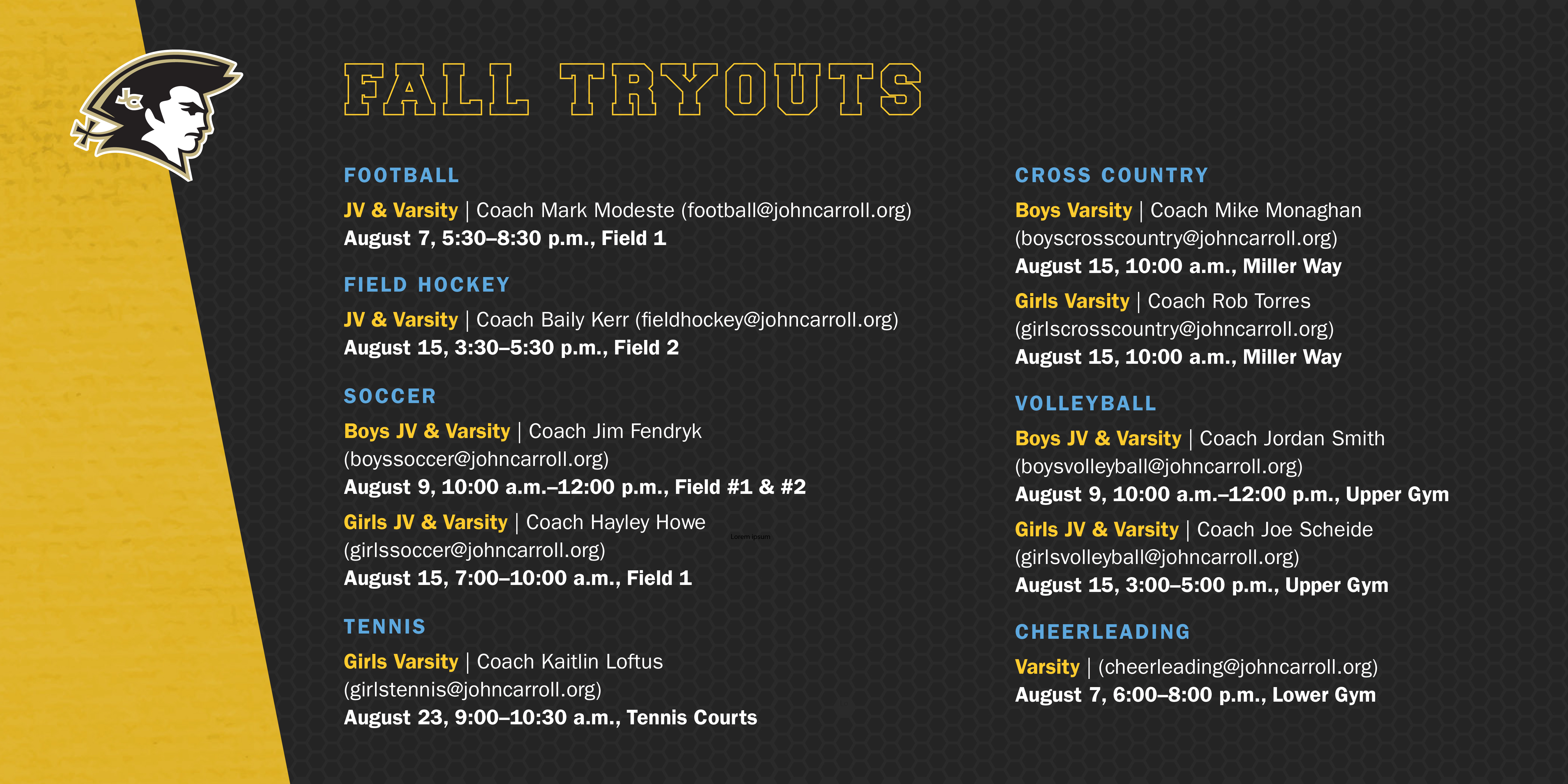 Tryout schedule